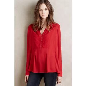 Anthropologie Maeve Red De Stijl Collared Blouse Size 8 Valentines Love Bold